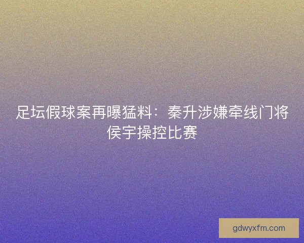 足坛假球案再曝猛料：秦升涉嫌牵线门将侯宇操控比赛